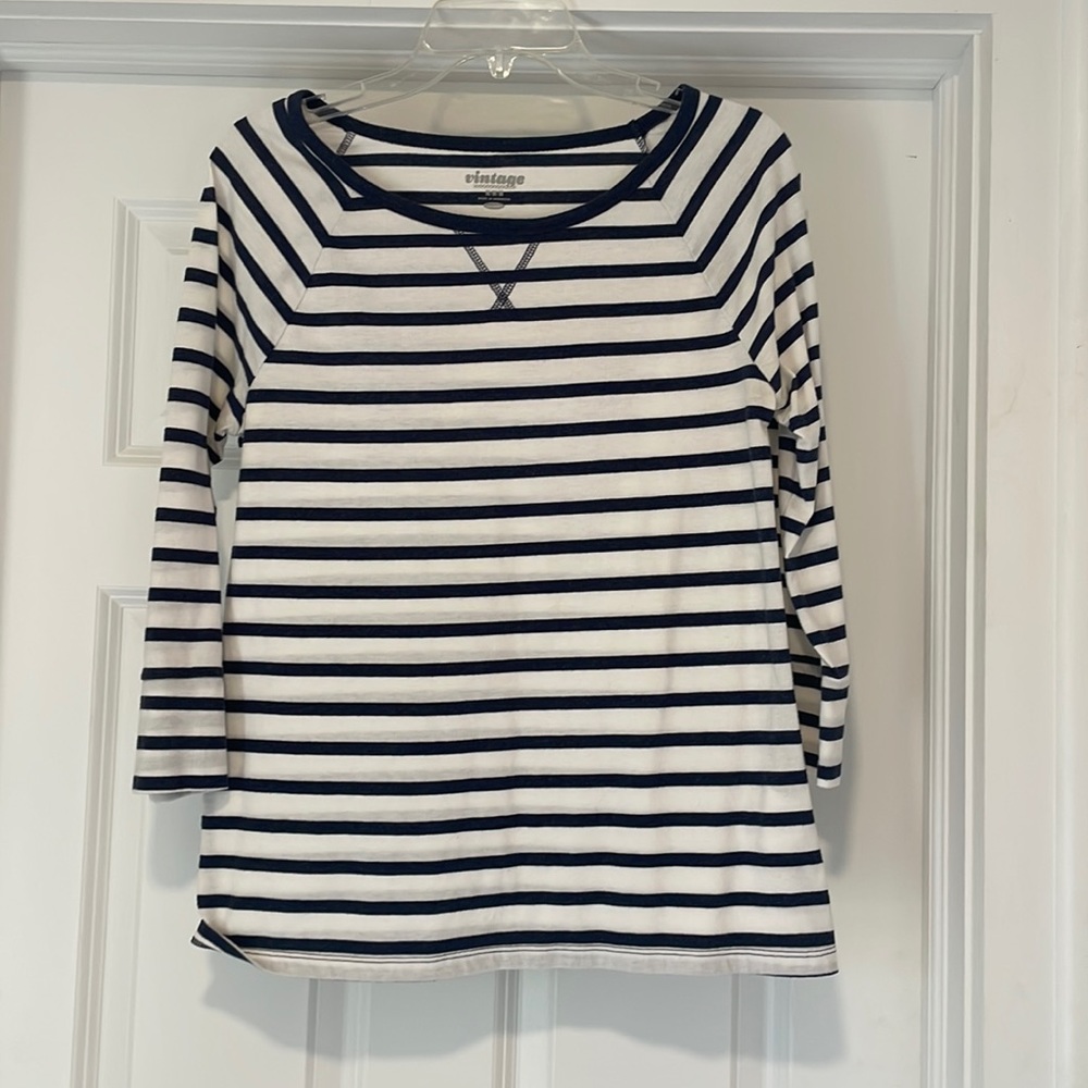 Navy and White Striped Long Sleeved Shirt